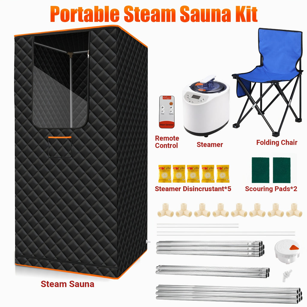 Portable Steam Sauna for Home with 3L Steamer Remote Control Folding Chair & 9 Steam Levels – Extra Large Foldable Sauna Tent Box 2.6x2.6x5.9ft – Personal Spa Detox Relaxation
