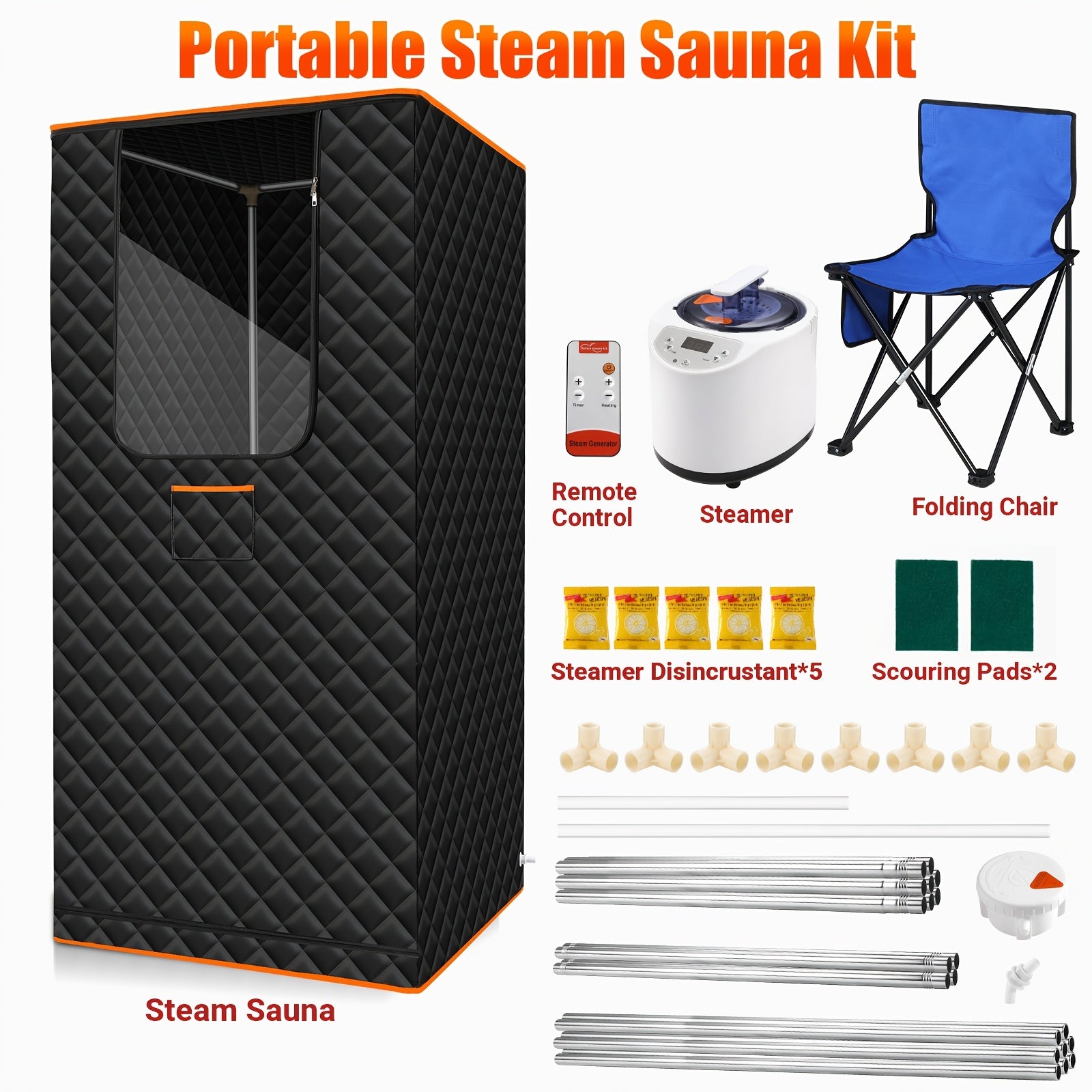 Portable Steam Sauna for Home with 3L Steamer Remote Control Folding Chair & 9 Steam Levels – Extra Large Foldable Sauna Tent Box 2.6x2.6x5.9ft – Personal Spa Detox Relaxation