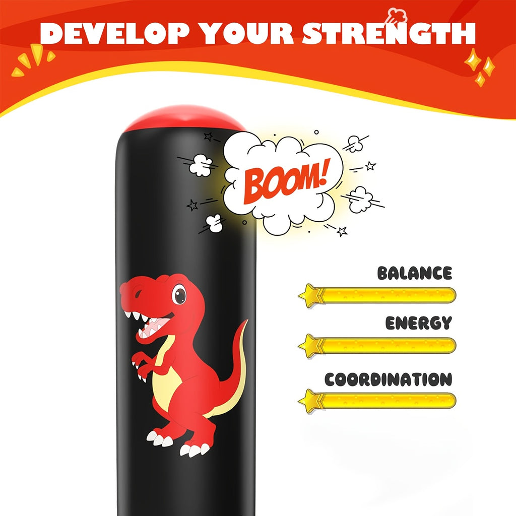 Inflatable Punching Bag for Kids 48-Inch Dinosaur Shaped with Boxing Gloves – Freestanding Bop Bag for Karate, Taekwondo & Active Play, Indoor Outdoor Gift for Boys & Girls