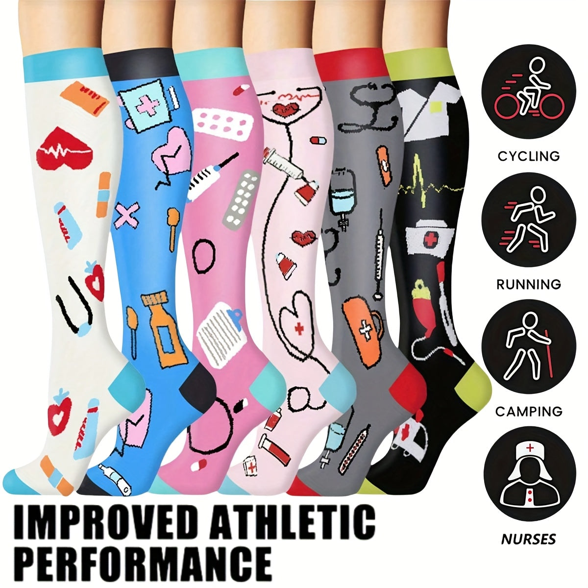 Compression Sports Socks 6 Pairs for Men Women – Lightweight Mid-Calf Athletic Running Socks Cycling Hiking Soccer Travel Breathable Moisture Wicking Performance Socks S/M L/XL