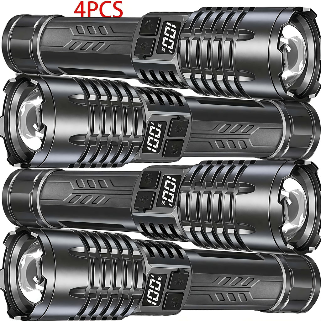 Rechargeable LED Flashlight 4 Pack High Lumens Zoomable Tactical Flashlights for Camping Hiking Emergency Outdoor