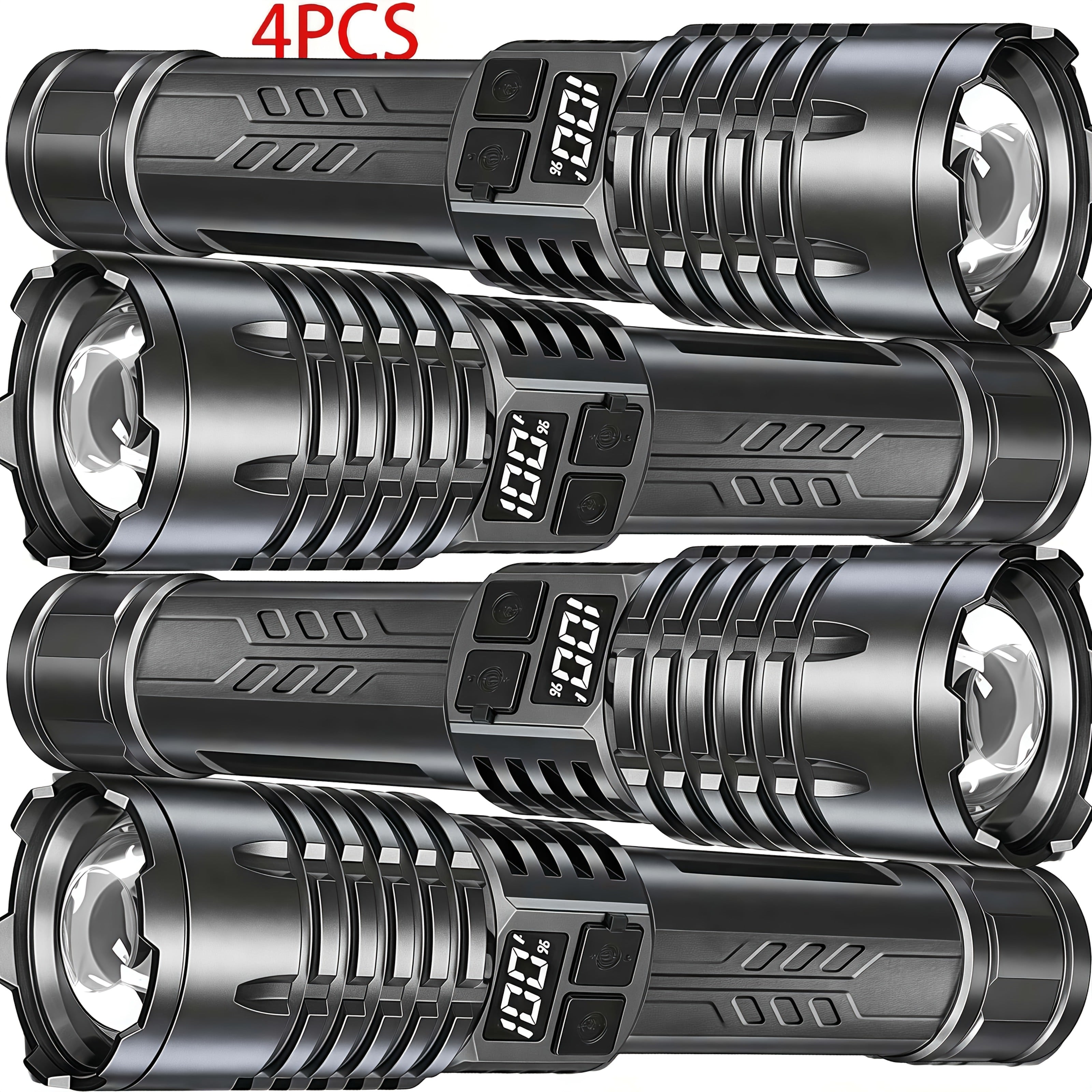 Rechargeable LED Flashlight 4 Pack High Lumens Zoomable Tactical Flashlights for Camping Hiking Emergency Outdoor