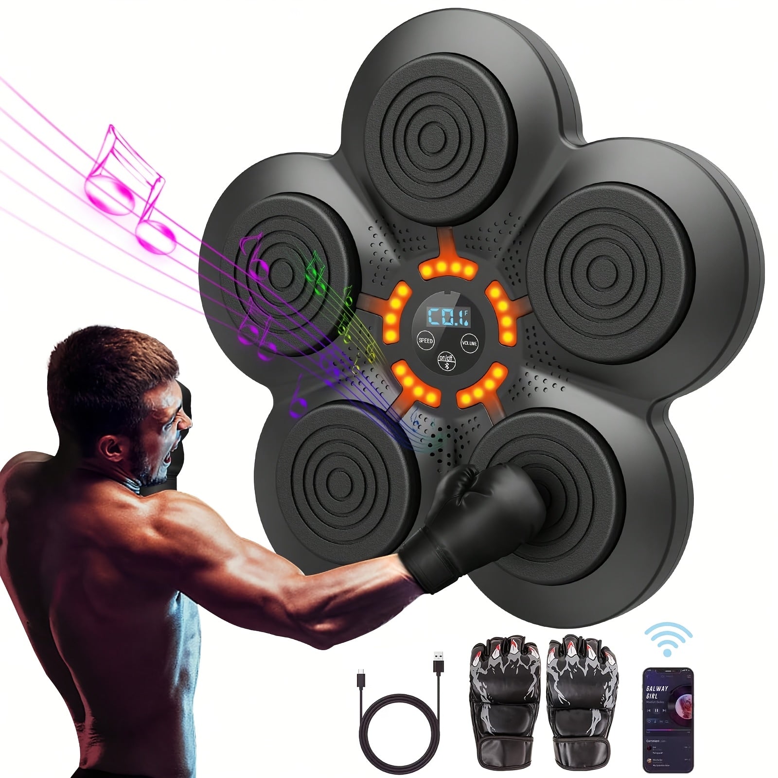 Music Boxing Machine Wall Mounted Smart Electronic Target – USB Rechargeable Wireless Fitness Striking Trainer for Home Gym Adults