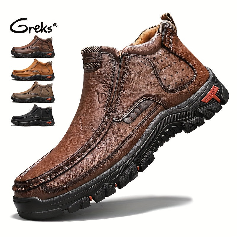 Men’s Slip-On Ankle Boots – Hand-Stitched Moccasin Chukka Non-Slip Outdoor Hiking & Driving Loafers | Black, Khaki, Brown | US 3.5–12.5