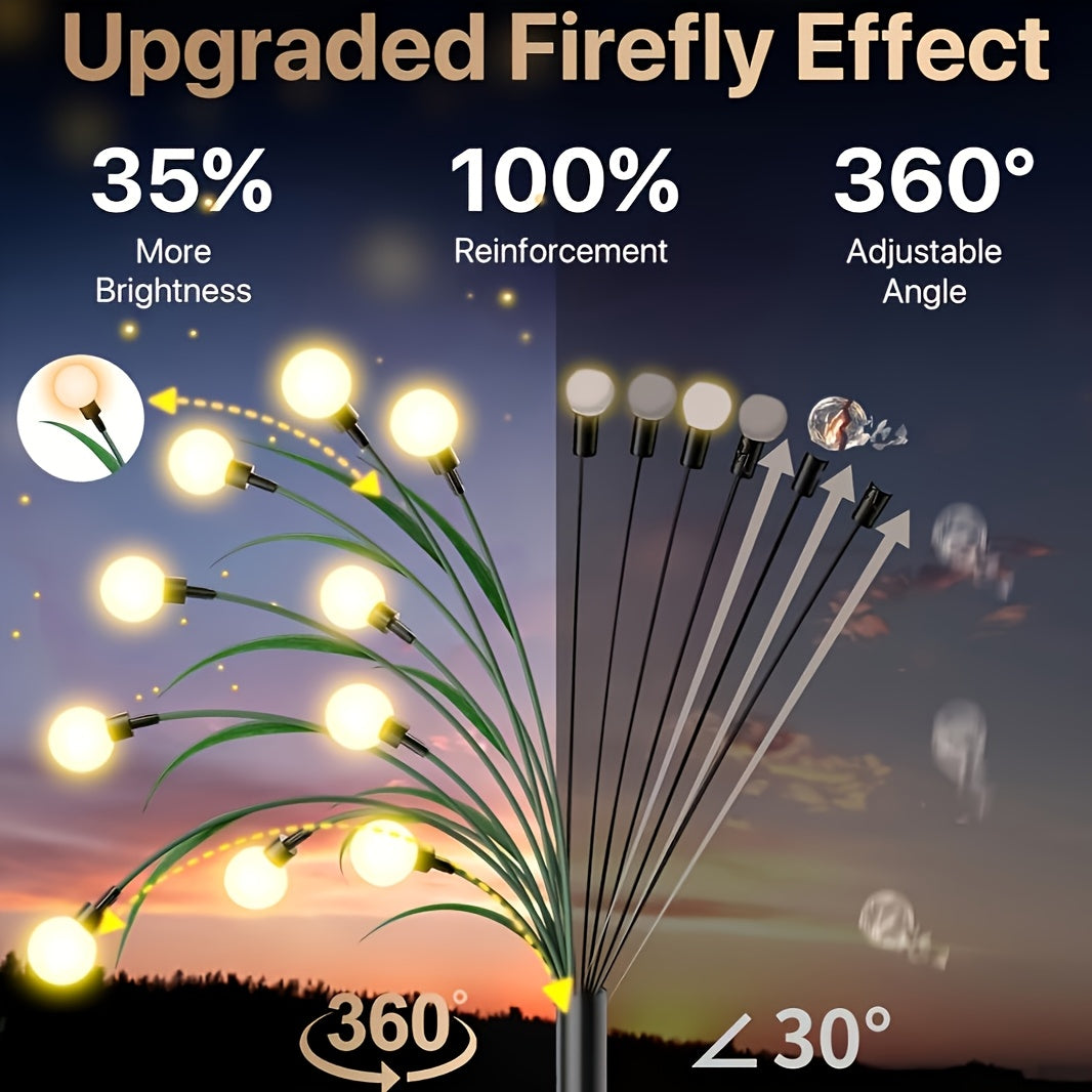 Solar Firefly Lights Outdoor – IP65 Waterproof Garden Path Lights, Warm White Glow, Easy Stake Install, 2-Pack or 4-Pack for Yard, Lawn, Courtyard, Patio & Wedding Decoration