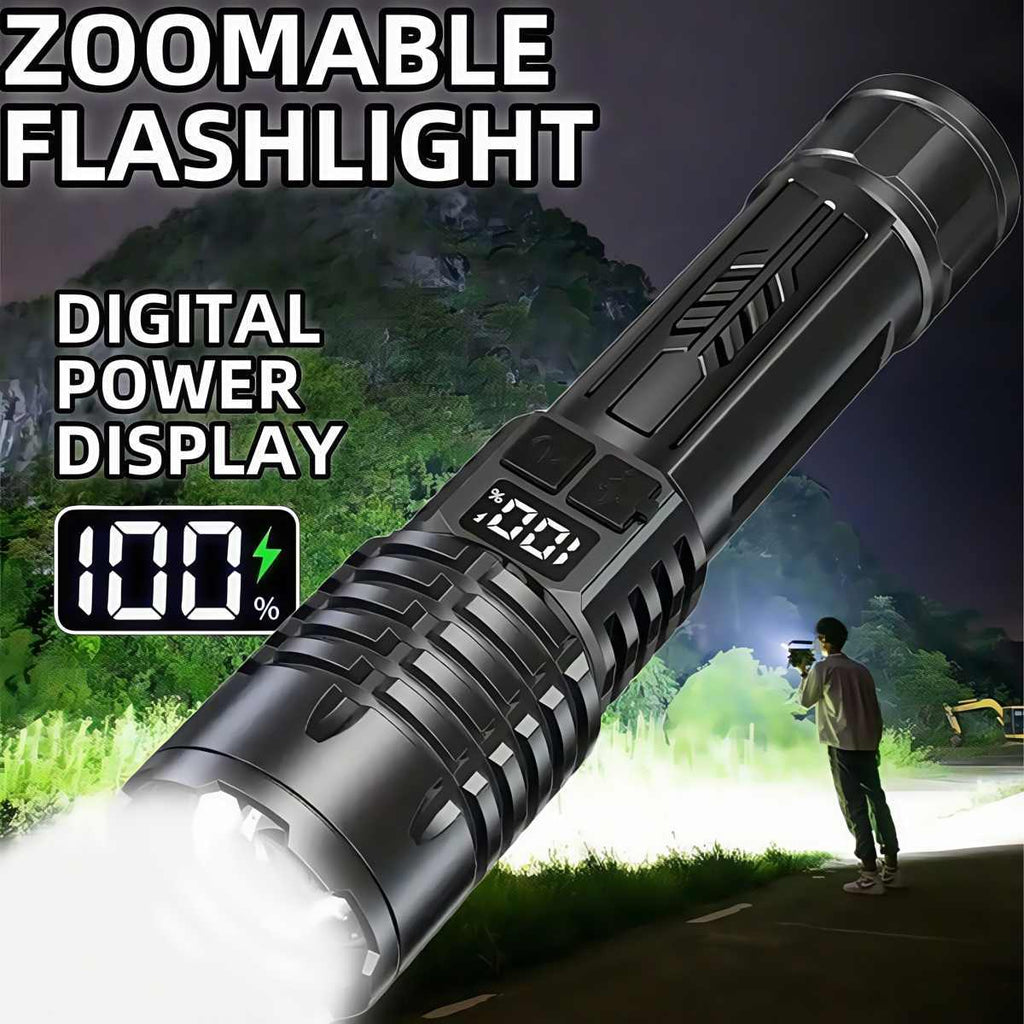 Rechargeable Flashlight Ultra Bright LED Zoomable High Lumens USB Type-C Fast Charging 3 Light Modes Digital Display Tactical Flashlight for Camping Hiking Emergency Hunting 1 2 Pack