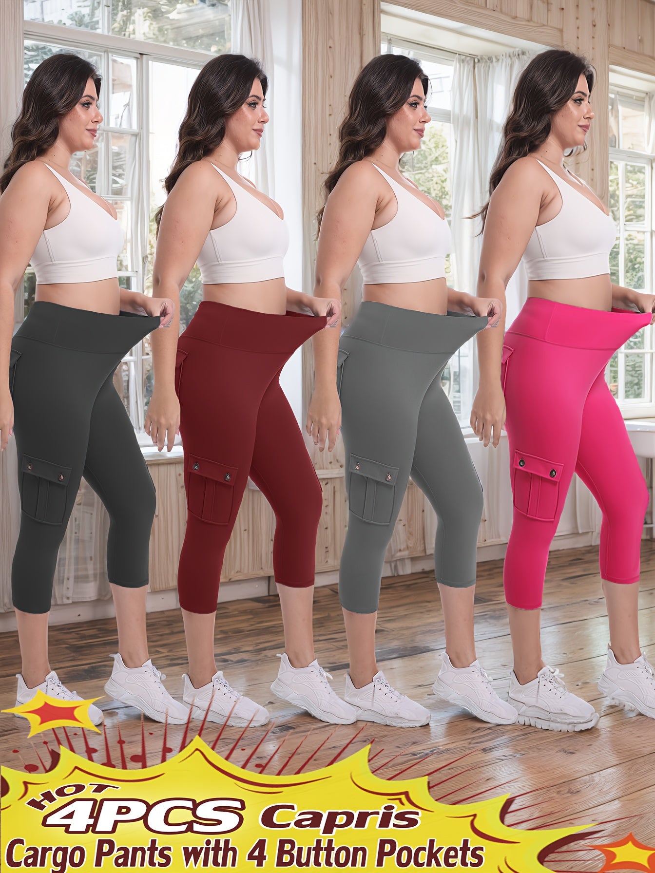 Women's Yoga Capri Pants with Pockets High Waist Butt Lifting Tummy Control – 4-Way Stretch 7/8 Workout Leggings for Running Gym Hiking Pilates 75% Polyester 25% Elastane S M L XL XXL Multi-Color