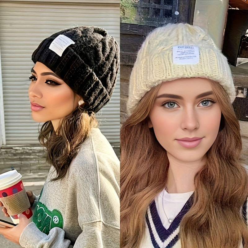Winter Knit Beanie Caps 2-Pack Cable Knit Slouchy Hat with Ear Protection for Men Women – Candy Color Warm Loose Fit Beanie Ski Snowboard Hiking Cold Weather Outdoor Street Wear Unisex Green Orange Black Beige