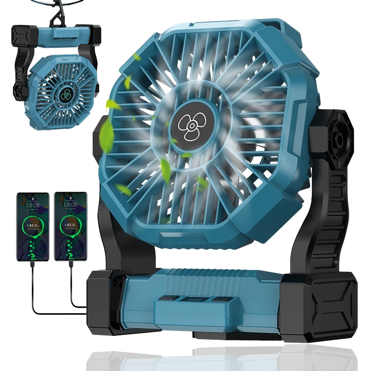 Portable Camping Fan 3-in-1 USB Rechargeable with LED Lantern 4 Wind Speeds Timer Rotating Function Battery Powered Tent Fan for Camping Hiking BBQ Travel Outdoor Adventures