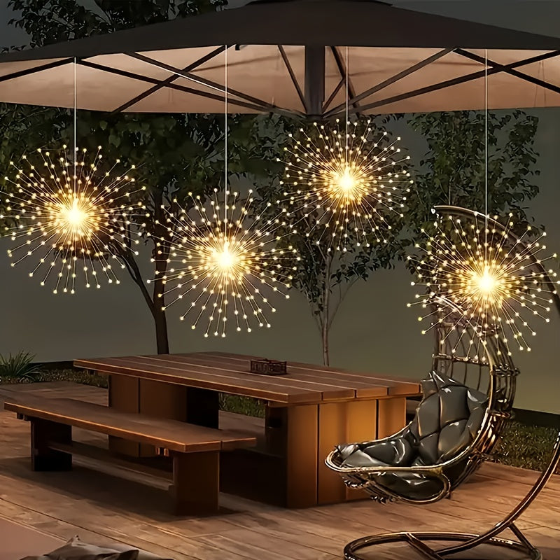 Solar Firework Lights Outdoor 240/360/450 LED Starburst Sphere Hanging Lights - IP65 Waterproof 8 Modes Copper Wire Fairy Lights - Garden Patio Tree Umbrella Tent Decoration Warm White Multicolor