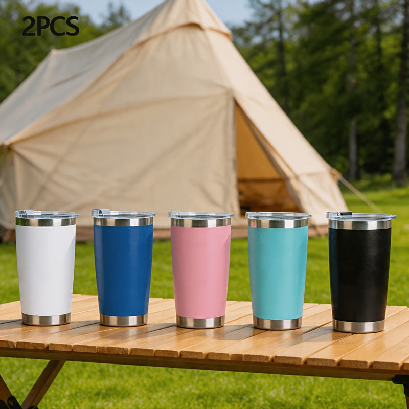 2-Pack 20oz Stainless Steel Insulated Tumbler – Double Wall Vacuum Sealed Thermal Cup for Hot & Cold Drinks Football Game Day Holiday Gift Pink White Light Blue Black Dark Blue