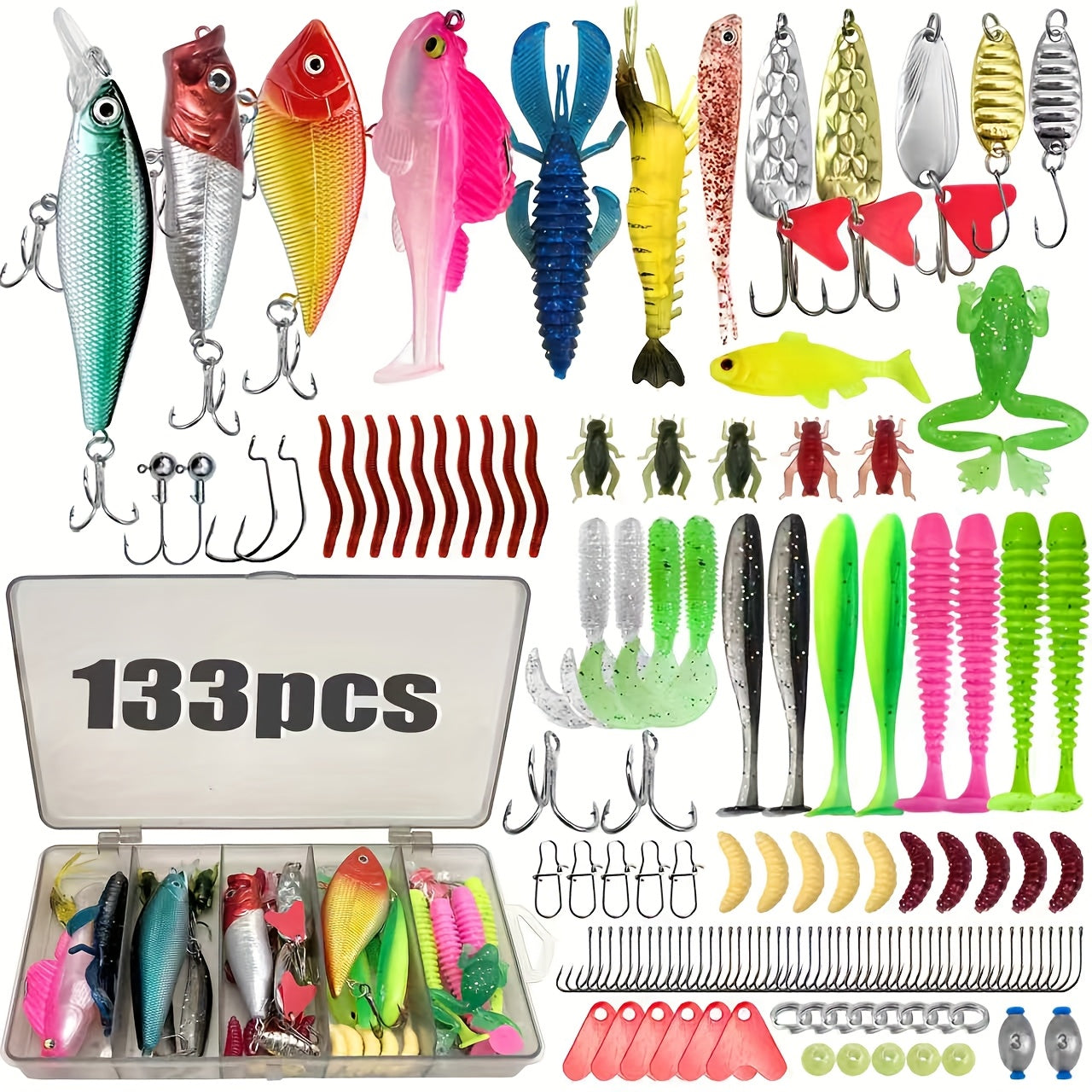 Fishing Tackle Set Complete Kit 83–409 Pcs with Spinnerbaits Crankbaits Jig Heads Sinkers & Hooks – Freshwater Fishing Lure Assortment with Carry Case – Ultimate Starter Kit for Bass Trout Fishing