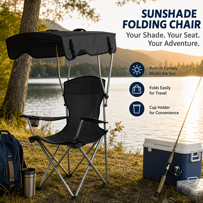 Foldable Camping Chair with Rotating Canopy & Cup Holder – 600D Oxford Cloth Outdoor Chair with Carry Bag for Beach, Picnic, Fishing, Sports Events & Backyard