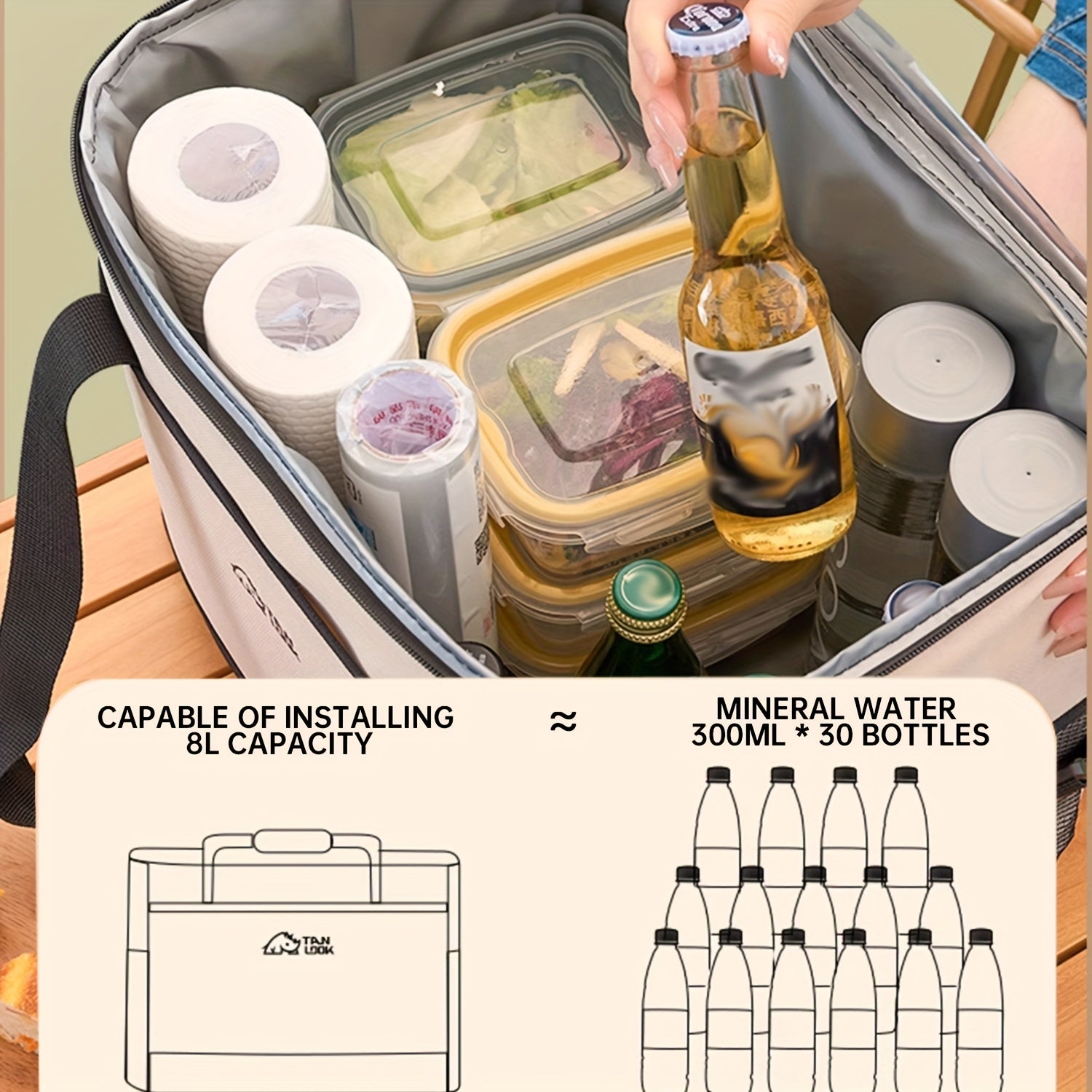 Insulated Cooler Bag Large Capacity Portable Lunch Bag for Camping Hiking Picnic Beach Car Travel Outdoor Food Storage