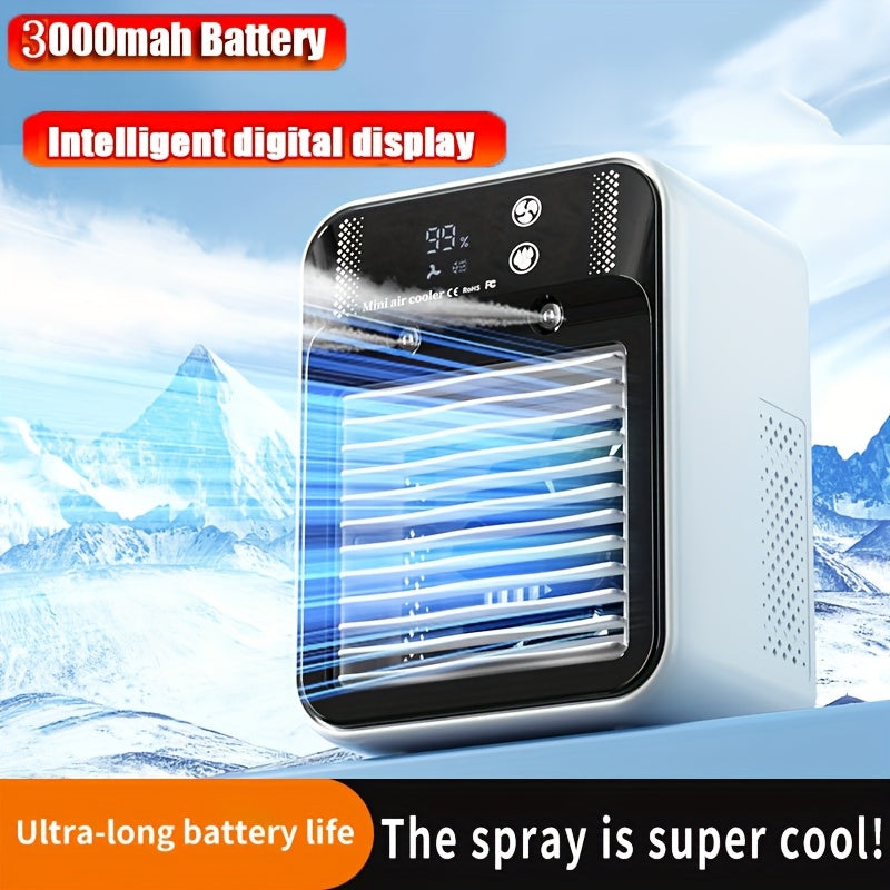 Portable Air Conditioner Fan - 6000mAh Rechargeable Personal Cooling Fan, USB-C Charging, 2 Wind Speeds & 2 Wind Modes, Touch Control, Indoor Outdoor Portable Mini AC Fan for Home, Office & Travel