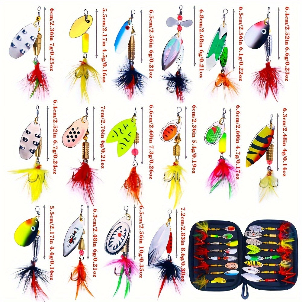 16PCS Metal Spoon Fishing Lures Set – Spinner Bait Artificial Lures for Pike, Bass & Trout Fishing with Tackle Storage Kit