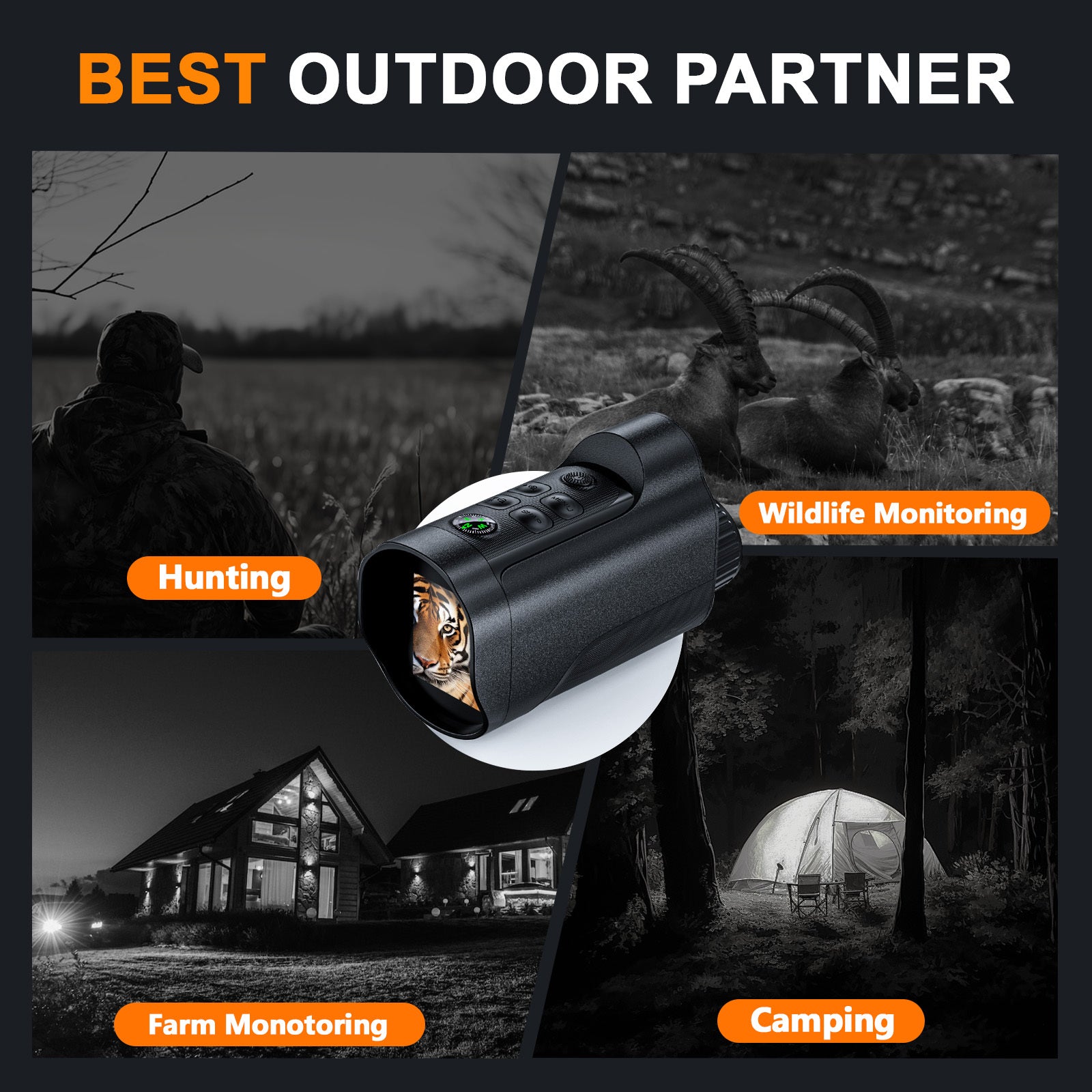 Night Vision Goggles 1080P Monocular 5W Infrared 10x Digital Zoom 2600ft Range 2700mAh Battery 2 inch HD Display for Hunting Camping Wildlife