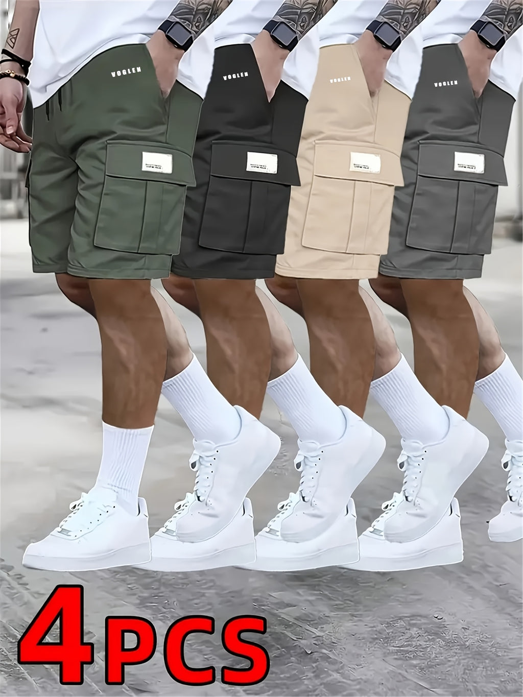 Men's Loose Fit Workwear Shorts 4pcs 5-Pocket Large Pocket Casual Athletic Gym Basketball Outdoor Summer Training Pants S-XXXL
