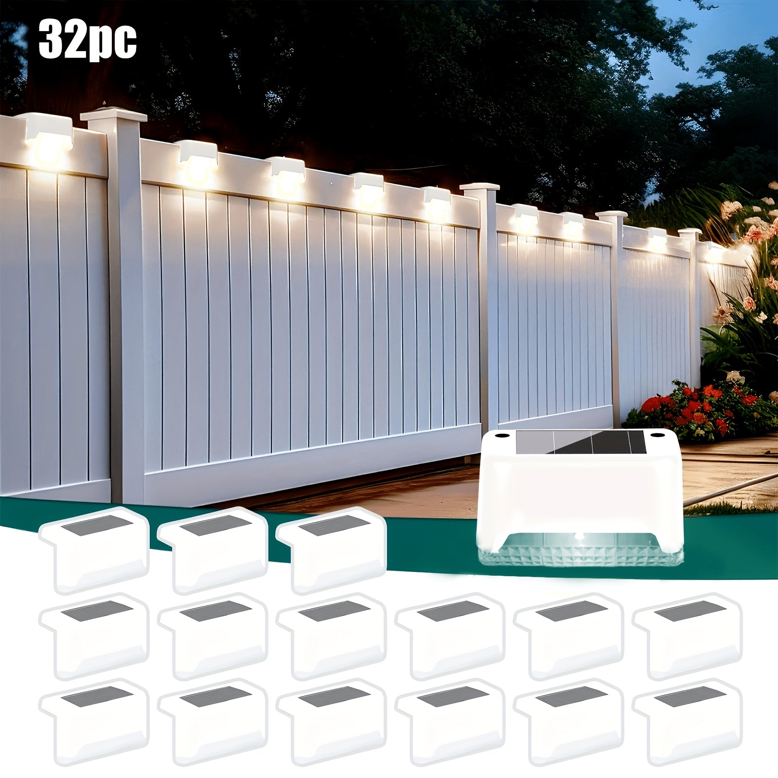 Solar Step Lights Outdoor - 16/32 Pack LED Deck Lights IP66 Waterproof, Auto Light Sensor, 700mAh Battery, Solar Stair Lights for Yard, Patio, Deck, Steps, Walkway & Lawn Path Safety