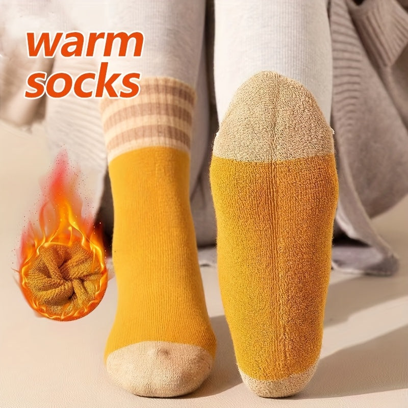 Winter Terry Crew Socks 20 Pairs Mixed Colors – Thick Plush Striped Mid-Calf Ski Snowboard & Cold Weather Socks Elastic Gusset 4 Patterns
