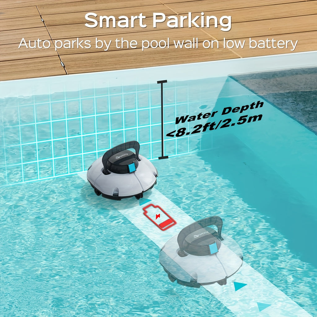 Cordless Robotic Pool Vacuum Cleaner 80-Min Battery – Dual Motor Strong Suction Auto Cleaning for Above Ground Flat Floor Round Oval Rectangular Pools Up to 30ft WINNY 200 SE