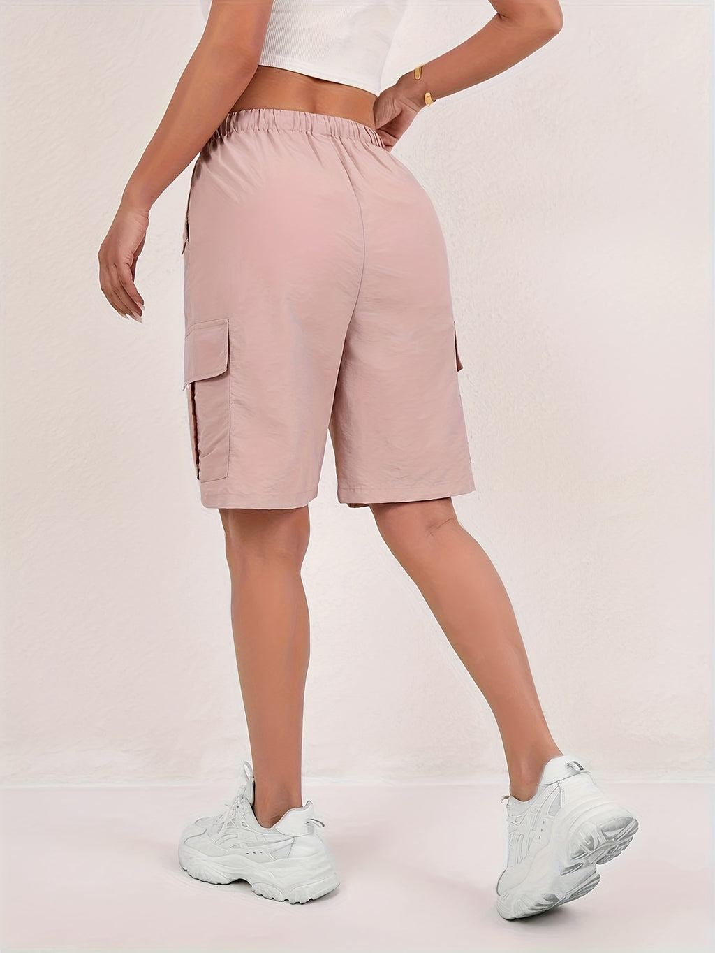 Women's Cargo Shorts 2-Pack - Lightweight Straight-Leg Mid-Thigh Bermuda Shorts with Multiple Pockets & Adjustable Drawstring Waist, Machine Washable Casual Outdoor Shorts S-XXL