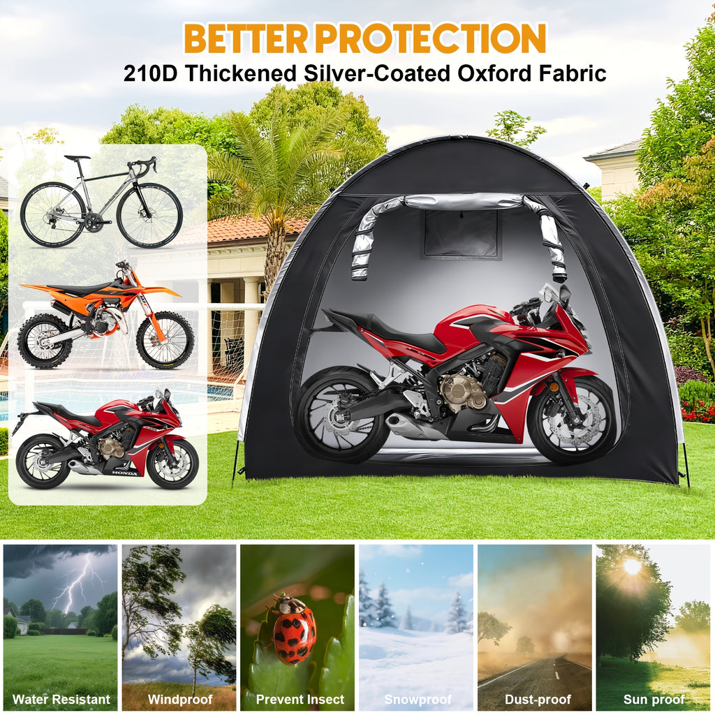 Portable Folding Bicycle Storage Tent Shed – Fits 2-3 Bikes Waterproof 210D Oxford Cloth with Fiberglass Poles for Home Garden Outdoor Bike & Motorcycle Storage