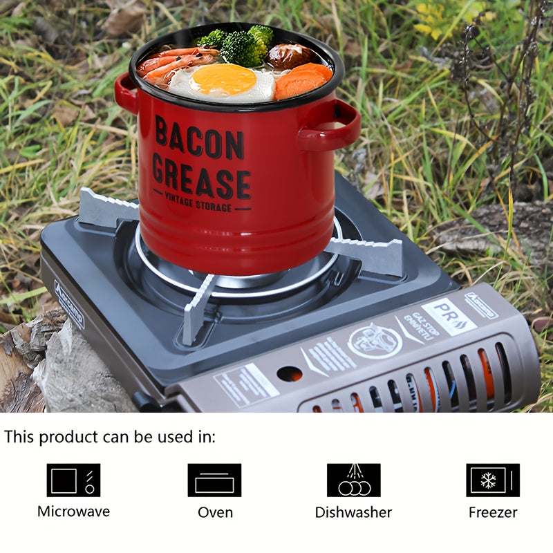 Enamel Oil Can with Filter Large Capacity Grease Storage Container - Bacon Fat Can for Camping & Kitchen - Heat-Resistant Condiment Oil Bottle for Outdoor Cooking - Handmade Camping Kitchenware Gift