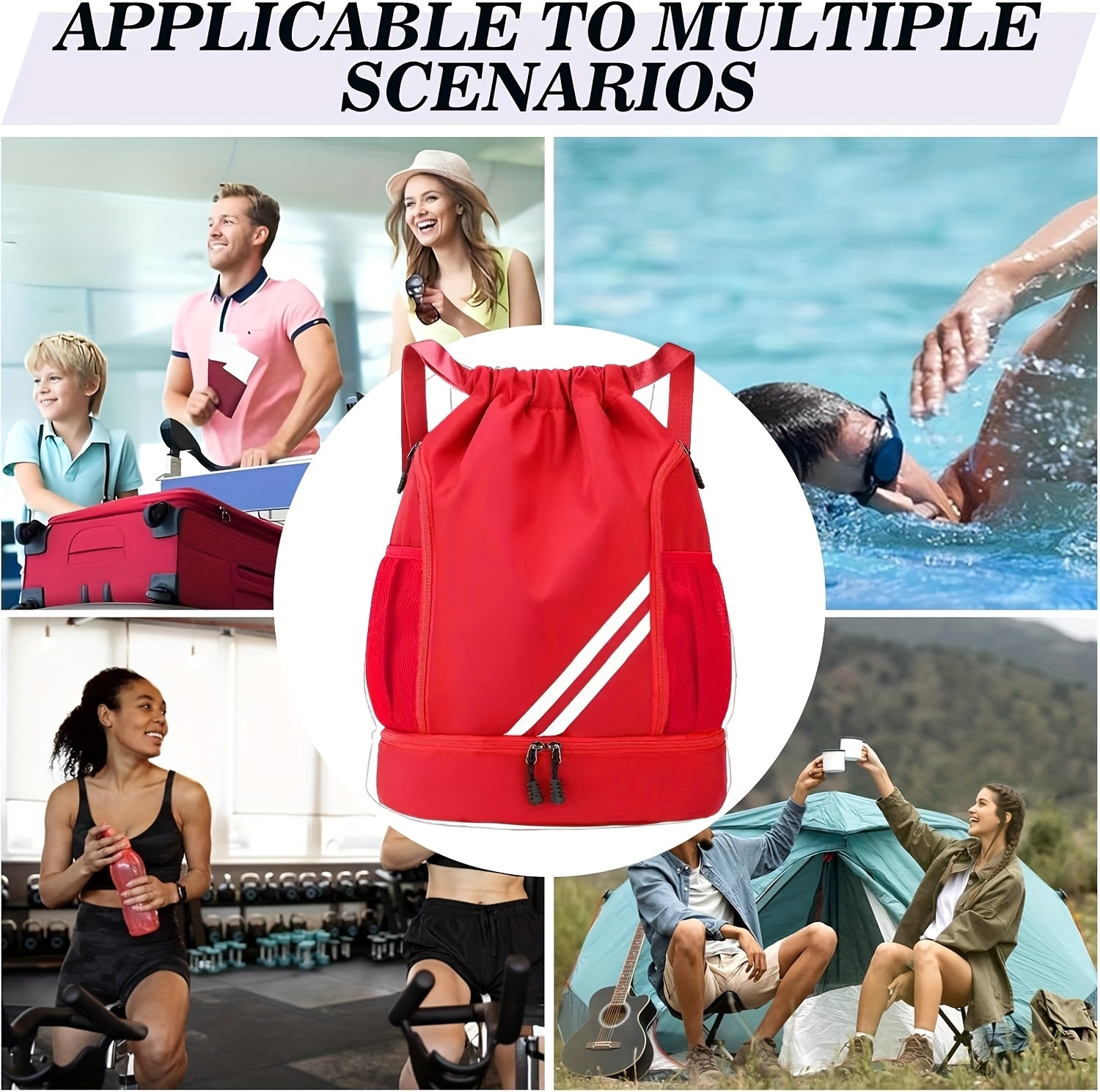 Drawstring Sports Backpack Gym Bag Lightweight for Men & Women – Basketball, Yoga & Fitness Bag with Shoulder Strap, Polyester Lining & Drawstring Pouch