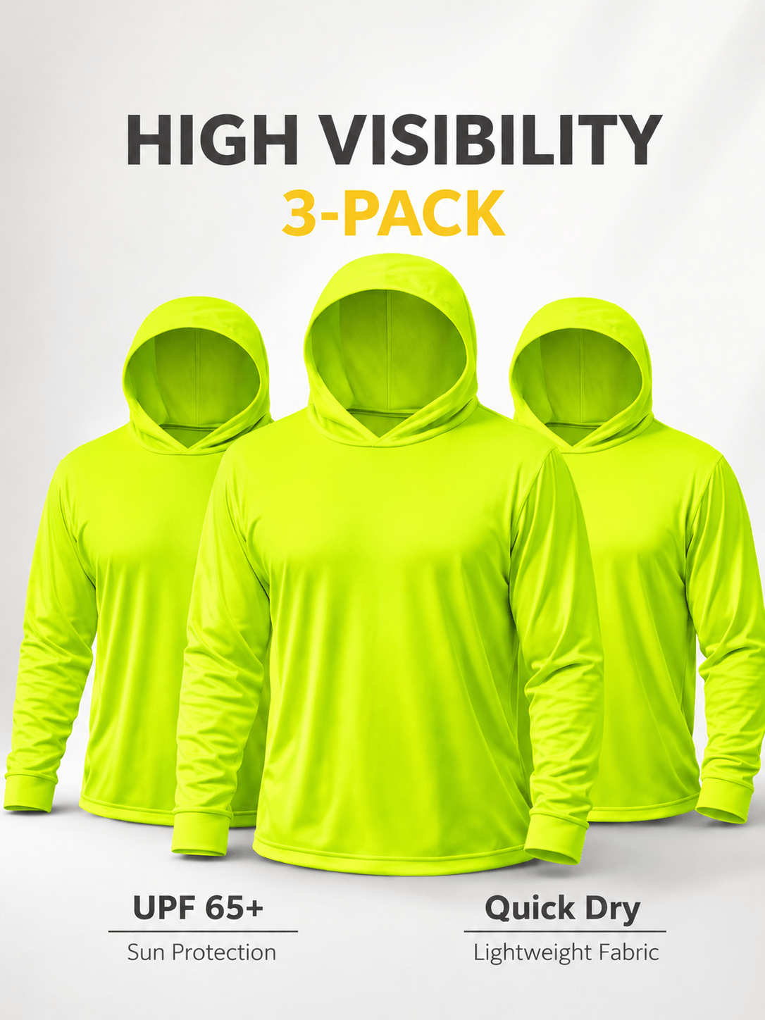 UPF 50+ Sun Protection Hoodie Shirt for Men 3-Pack Long Sleeve Moisture-Wicking Quick Dry Breathable Lightweight Performance T-Shirt for Hiking Fishing Running Outdoor Workout S-XXXL