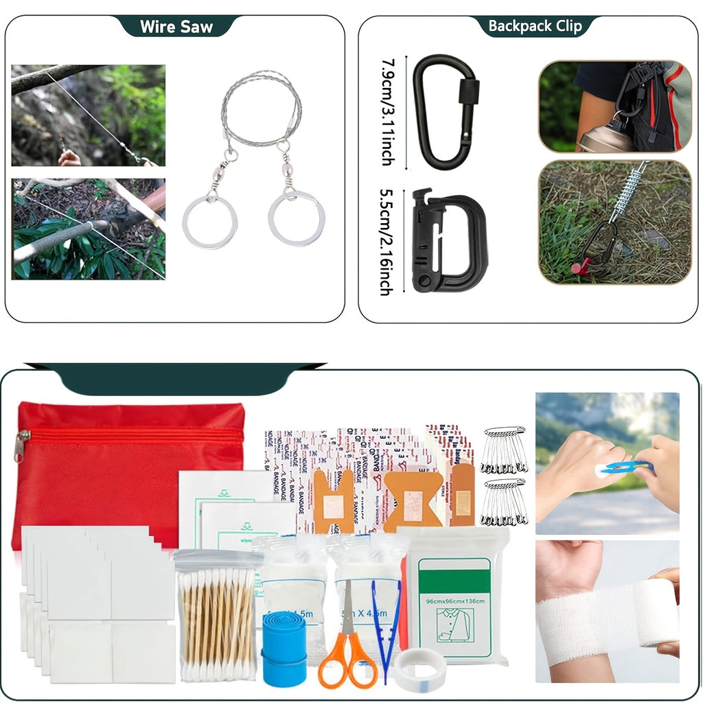 272-Piece Survival Kit with Fire Starter - Emergency Gear Set with First Aid, Flint Magnesium Rod, Whistle, Flashlight & Molle Bag for Camping Hiking Hunting Earthquake Preparedness