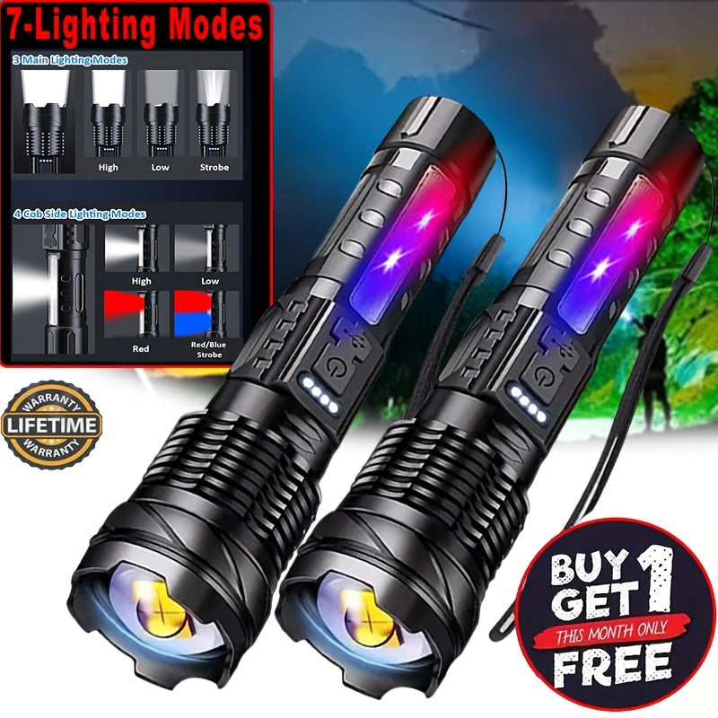 LED COB Rechargeable Flashlight Ultra Bright Zoomable Floodlight USB Rechargeable 1500mAh Battery Multi-Mode Torch for Camping Fishing Hunting Emergency Outdoor Use