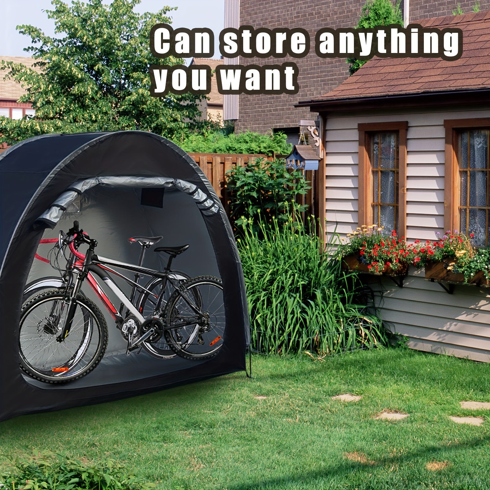 Portable Folding Bicycle Storage Tent Shed – Fits 2-3 Bikes Waterproof 210D Oxford Cloth with Fiberglass Poles for Home Garden Outdoor Bike & Motorcycle Storage