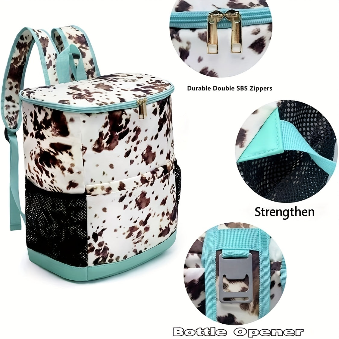 Insulated Cooler Backpack 30-Can Leopard Print Nylon Portable Cooler Bag with Mesh Pockets Adjustable Straps for Beach Camping Picnic Outdoor Travel Daily Use