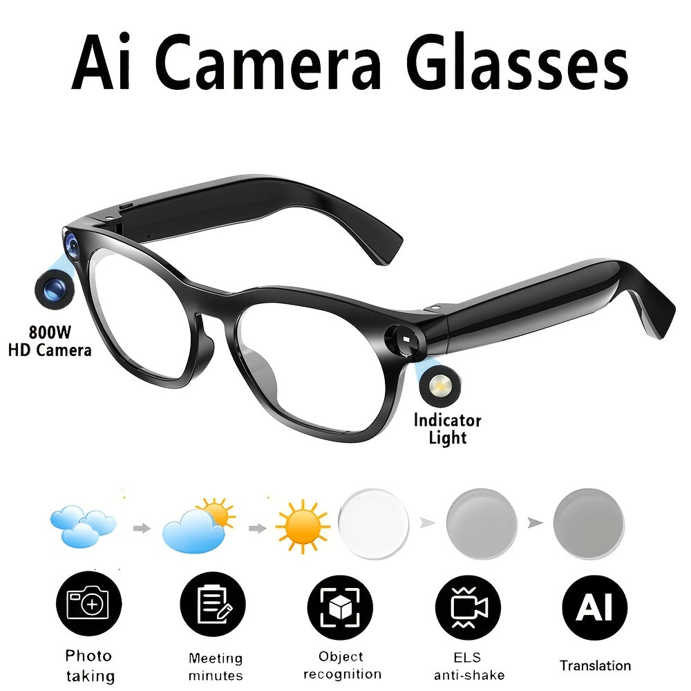 AI Smart Glasses with Real-Time Translation 110+ Languages – Open-Ear Audio, 8MP HD Camera, Color-Changing Lenses, Voice Control, HiFi Music for Travel, Work & Outdoor Sports