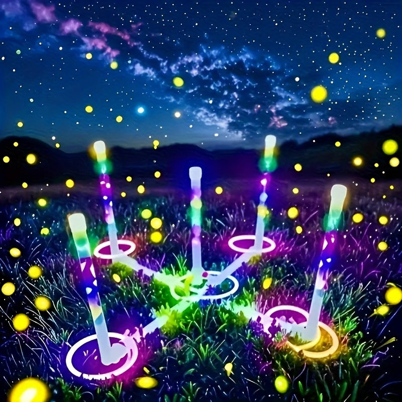 LED Ring Toss Outdoor Game – Glow-in-the-Dark Lawn Game for Nighttime Backyard Family Parties Ages 14+ Birthday Christmas Holiday Gift Throwing Competition