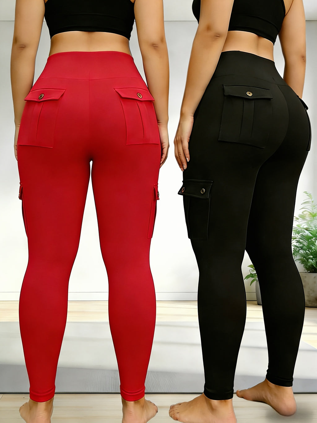 5-Pack Women's High Waist Yoga Leggings Set with Secure Flap Pockets – Sweat-Wicking Workout Running Sports Pants S M L XL XXL