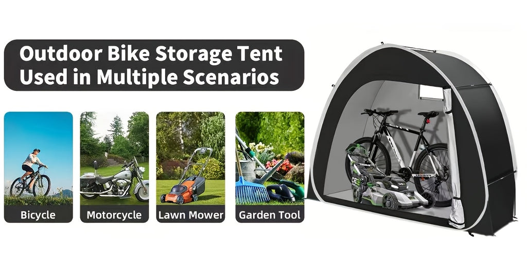 Outdoor Bike Storage Shed Tent 2-3 Bikes 210D Oxford Fabric PU4000 Waterproof UV Resistant Portable Bicycle Storage Tent Garden Tool Lawn Mower Storage All-Season