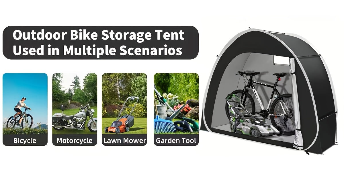 Outdoor Bike Storage Shed Tent 2-3 Bikes 210D Oxford Fabric PU4000 Waterproof UV Resistant Portable Bicycle Storage Tent Garden Tool Lawn Mower Storage All-Season