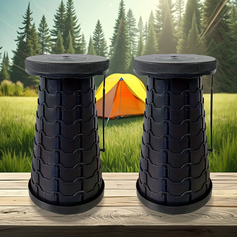 Collapsible Folding Stool 2 Pack 400lbs Capacity – Portable Telescopic Camping Stool ABS Plastic Compact Storage for Travel Camping Hiking Fishing Backyard BBQ (Black, Blue, Red+Blue)