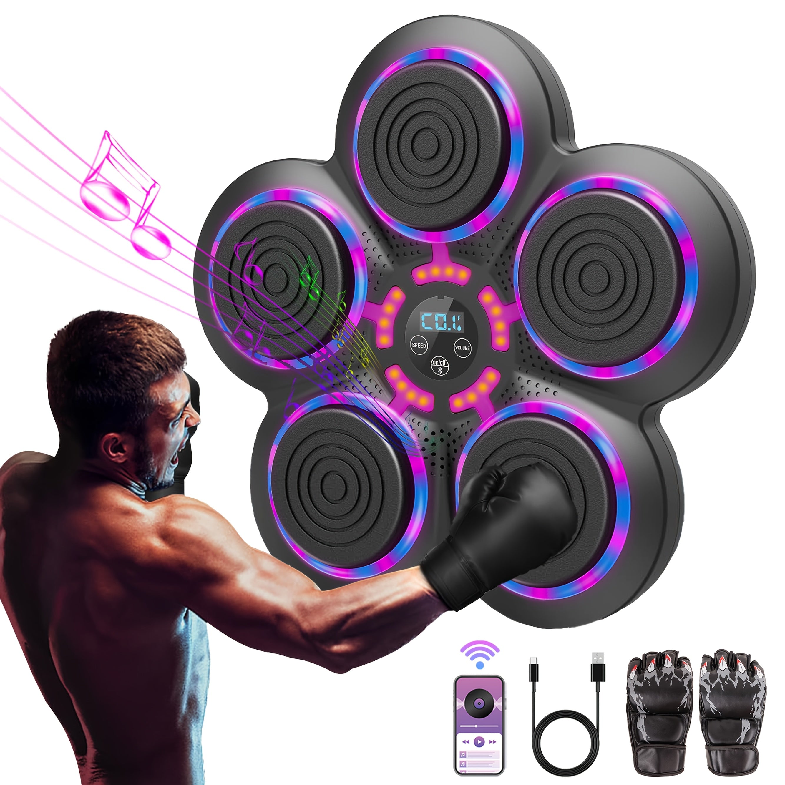 Music Boxing Machine Wall Mounted Smart Electronic Target – USB Rechargeable Wireless Fitness Striking Trainer for Home Gym Adults