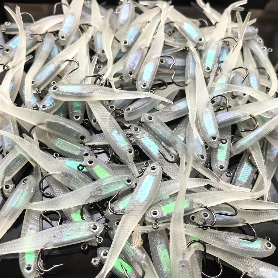 Soft Fishing Lures 20pcs Bionic Swimbait Kit with Hook – Realistic Gray Fish Bait for Bass, Mandarin Fish, Sea Bass & Trout, Freshwater & Saltwater Fishing Lure Set