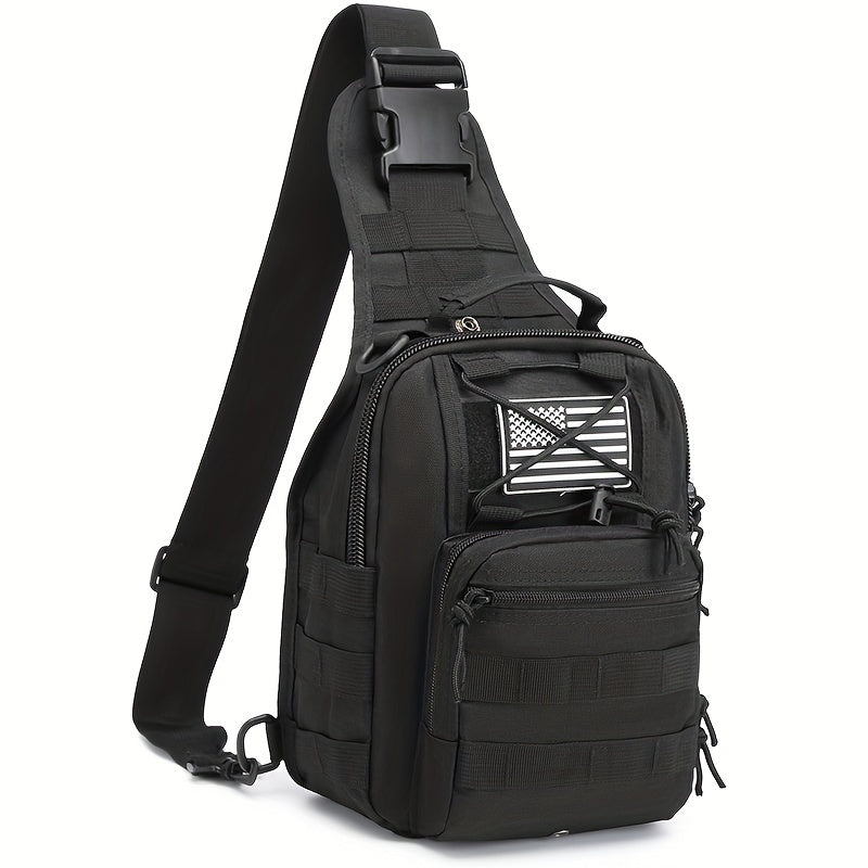 Tactical Sling Bag Outdoor Chest Pack Crossbody – Oxford Fabric Single Shoulder Backpack for Hiking Camping Travel Cycling EDC Hunting – Tan Green Black & American Flag Editions
