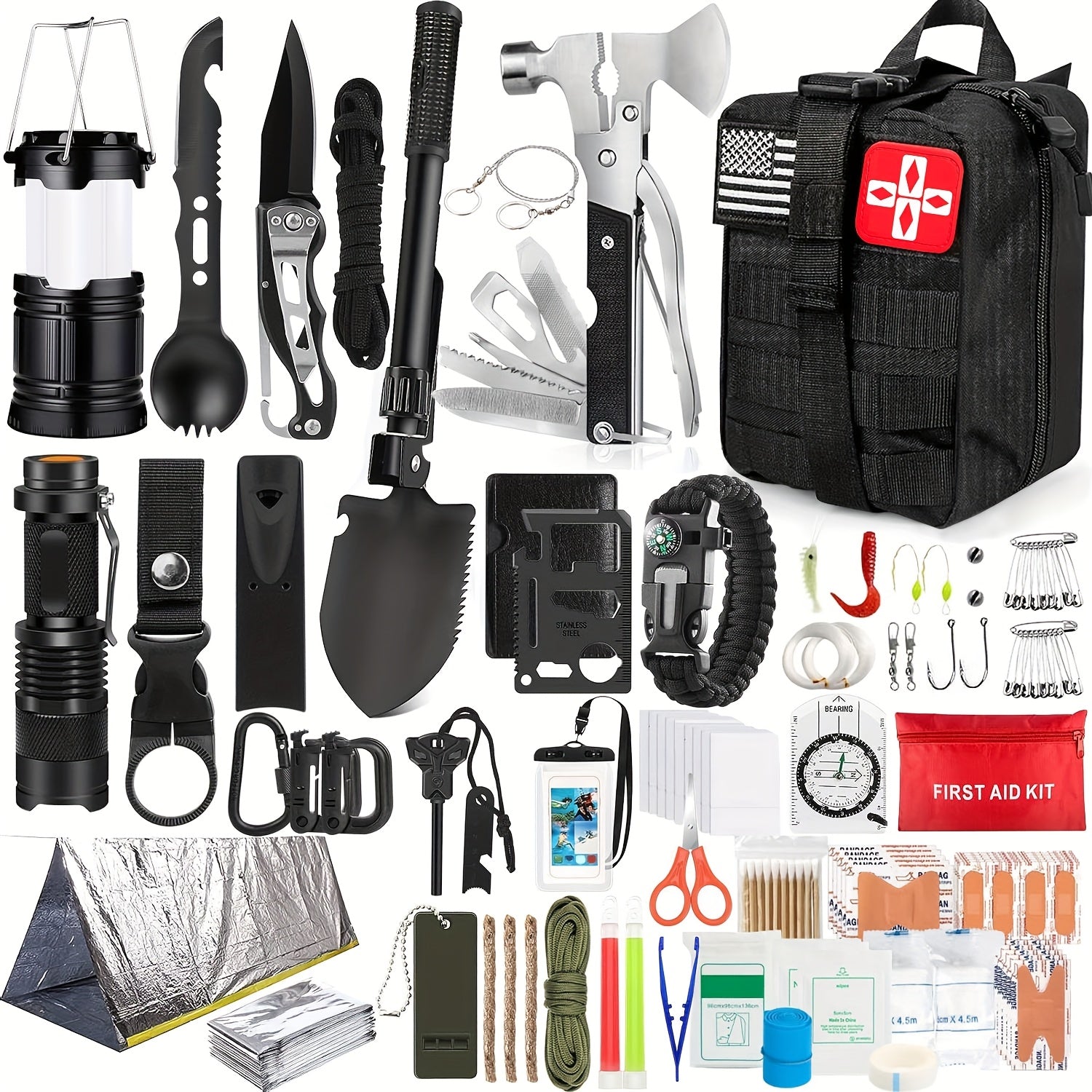 Professional Survival Gear Kit - 14/152/258pcs with Fire Starter, Compass & Multifunctional Tools for Camping, Hiking & Outdoor Adventure | Best Gift for Men & Women