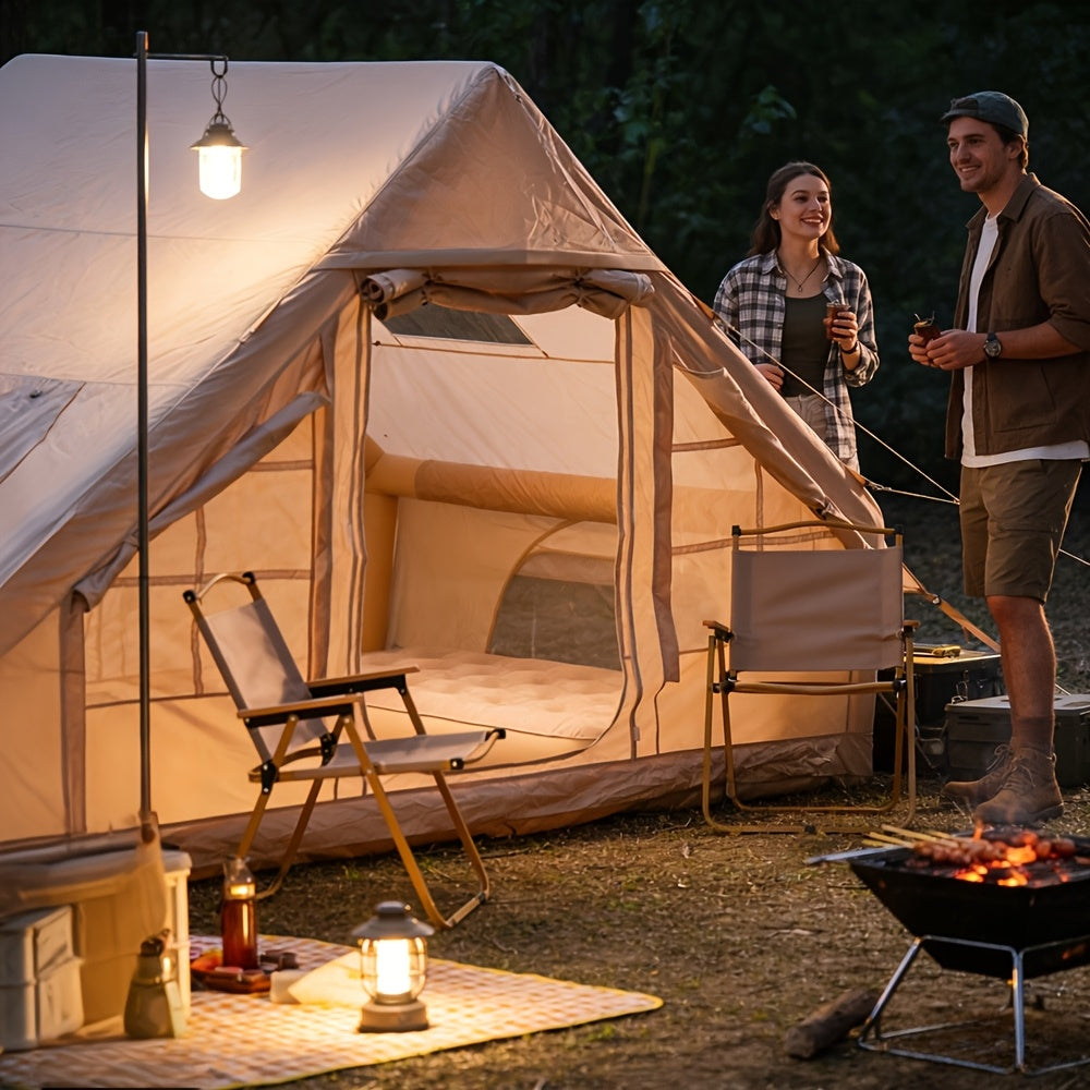 Inflatable Glamping Tent for 4-6 Person – 4-Season Large Luxury Air Tent with Optional Skylight & Stove Jack, Manual Pump Included, Windproof Family Camping Shelter (6.3-12 sqm)