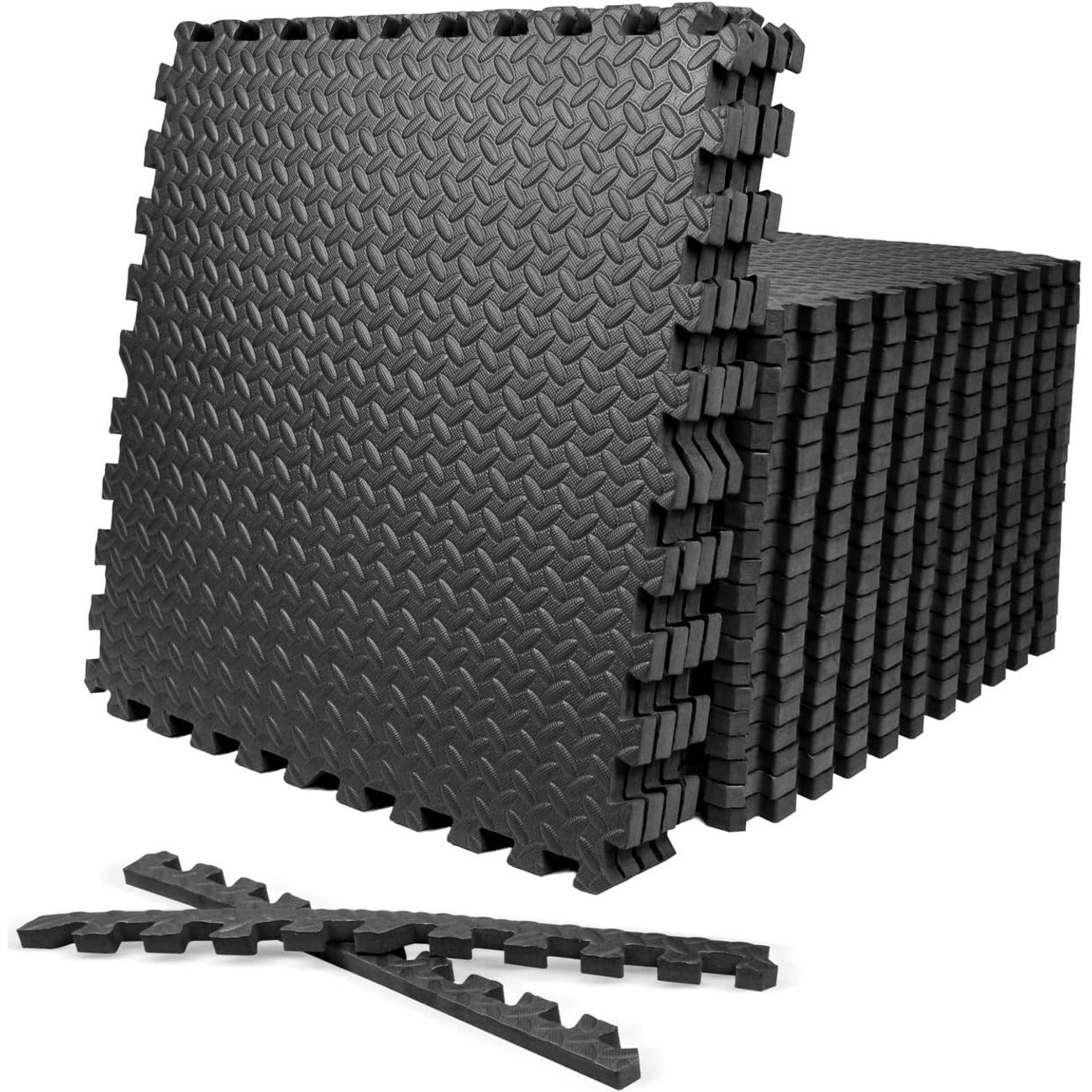 Interlocking EVA Foam Floor Tiles 1/2-Inch Thick 24x24" – 24 Tiles Covers 96 Sq Ft, Anti-Fatigue Home Gym Flooring, Yoga Mat, Playroom & Garage Floor with Border Pieces