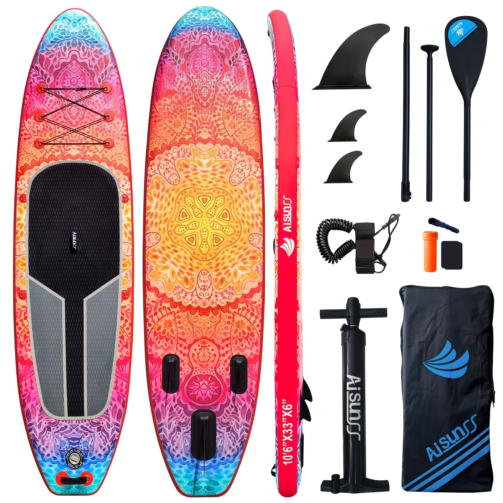 10.6ft Inflatable SUP Paddle Board All Around Yoga Board with Non-Slip Mat Waterproof Phone Bag Double Action Pump Accessories