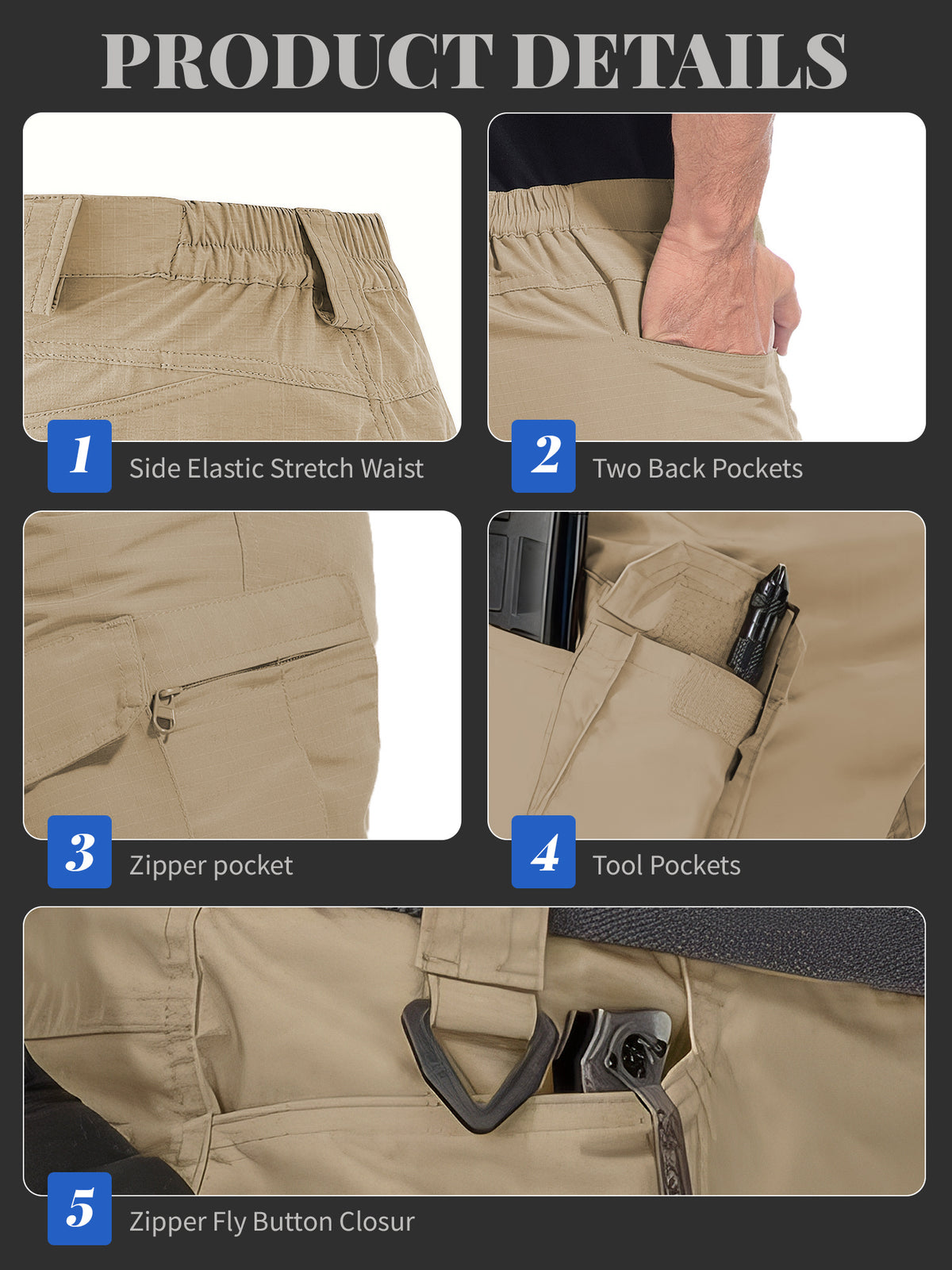 Cargo Shorts for Men 2 Pack – Multi-Pocket 100% Polyester Regular Fit Outdoor Hiking Work Casual Shorts S-XXXL (Black, Gray, Khaki, Army Green)