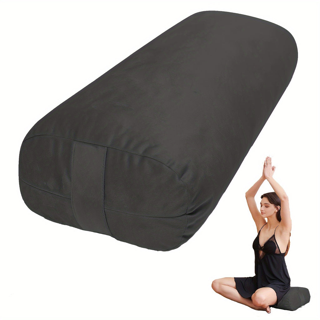 Yoga Bolster Pillow for Restorative Yoga & Meditation – Velvet Cover Soft Sponge Filled Support Cushion for Yoga Poses Stretching Relaxation, Black