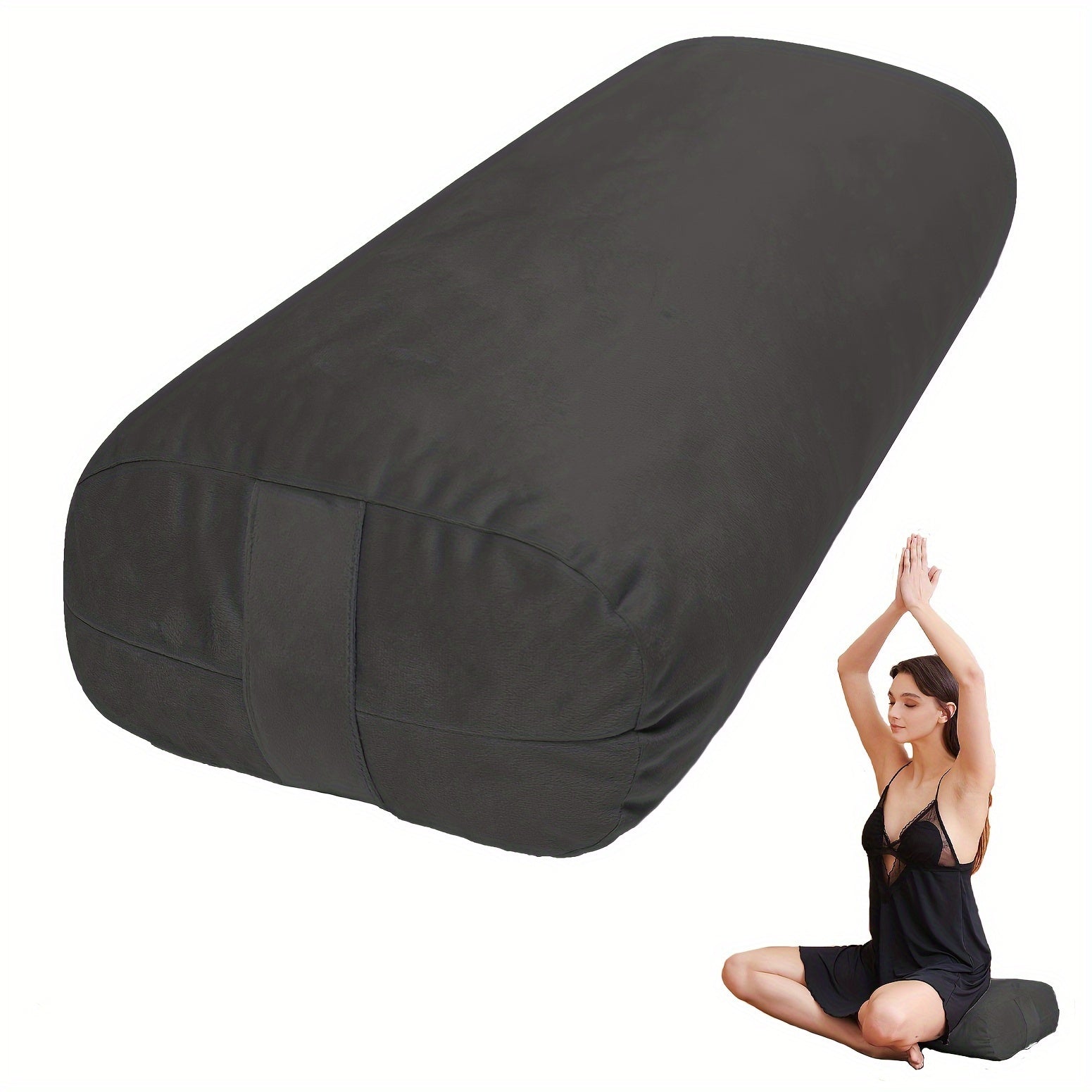 Yoga Bolster Pillow for Restorative Yoga & Meditation – Velvet Cover Soft Sponge Filled Support Cushion for Yoga Poses Stretching Relaxation, Black